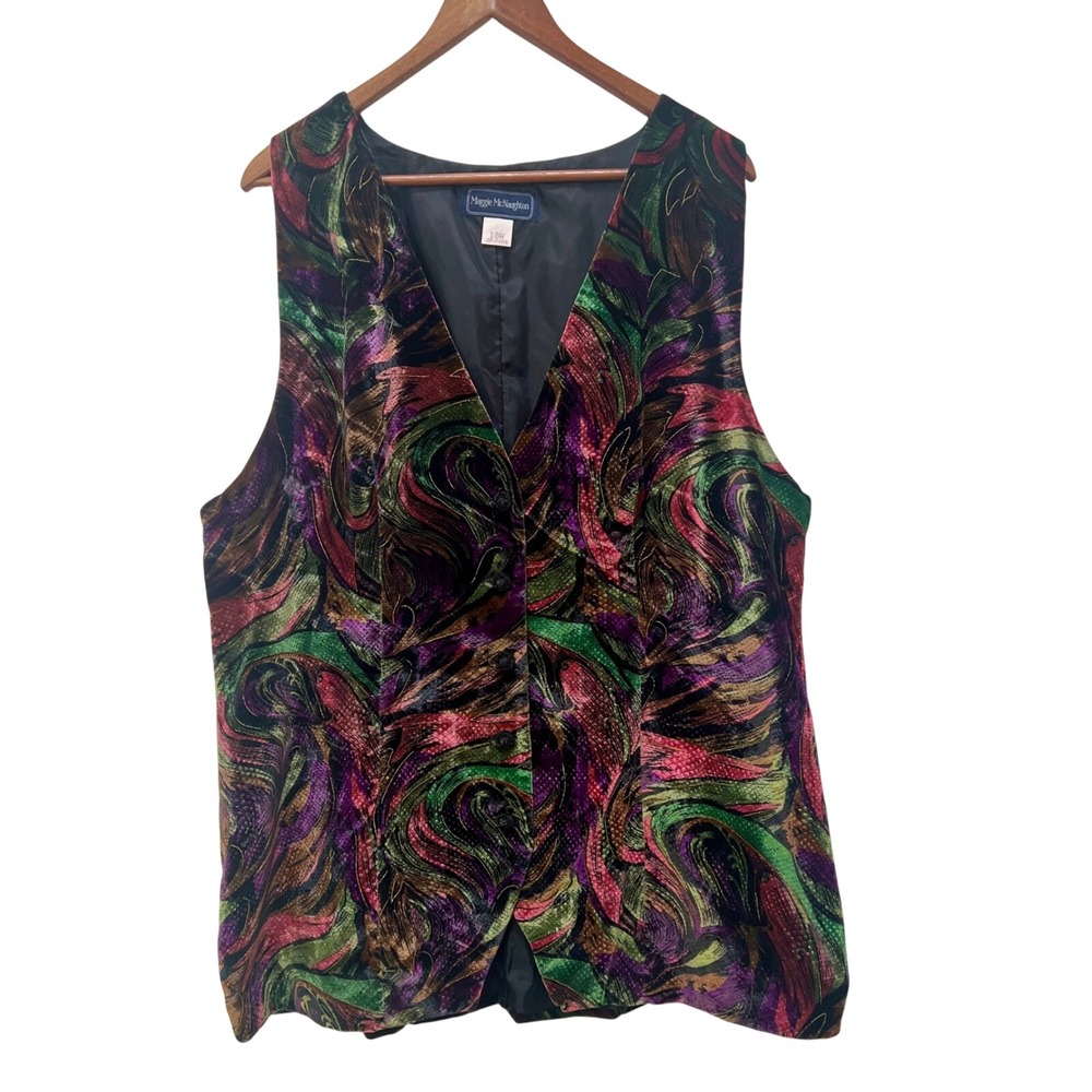 Maggie McNaughton Vintage Velvet Swirl Vest Jewel Tone Metallic Gold Plus 18W